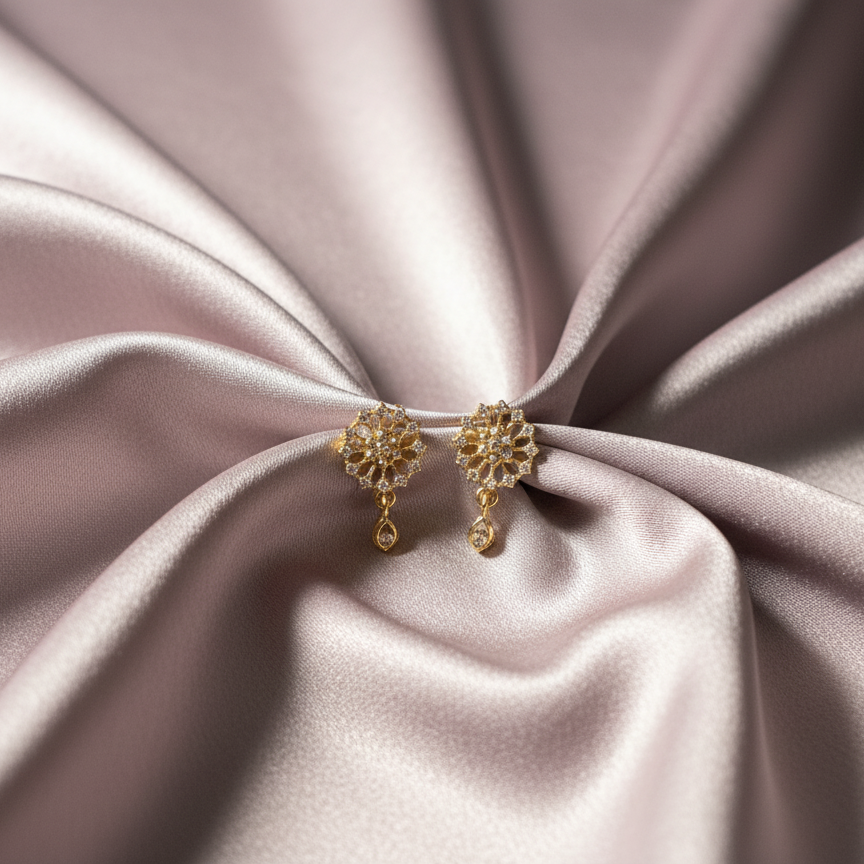 Luminous Zircon & Gold Floral Dangle Earrings