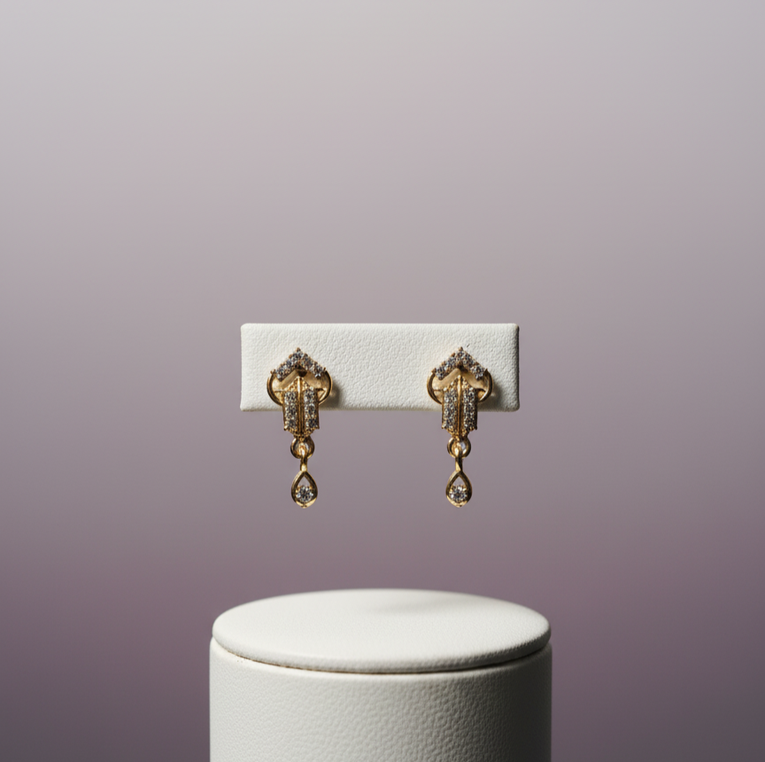 Art Deco Chevron Pave Drop Earrings (Gold Tone)