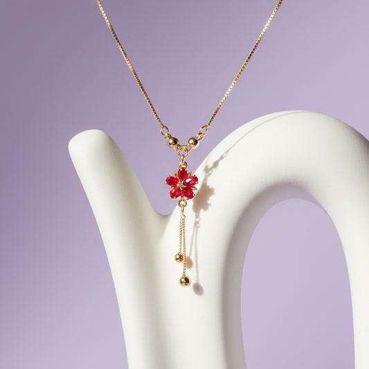 Red Floral Tassel Pendant.