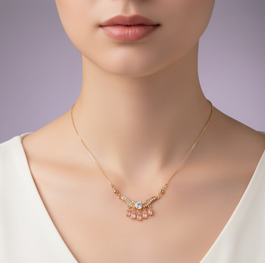 Pink Crystal Fringe Necklace