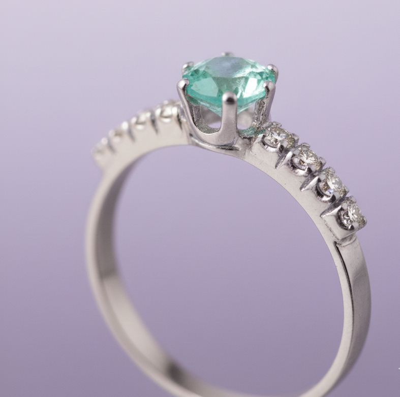 Aquamarine Ring with Tapered Diamond Accents