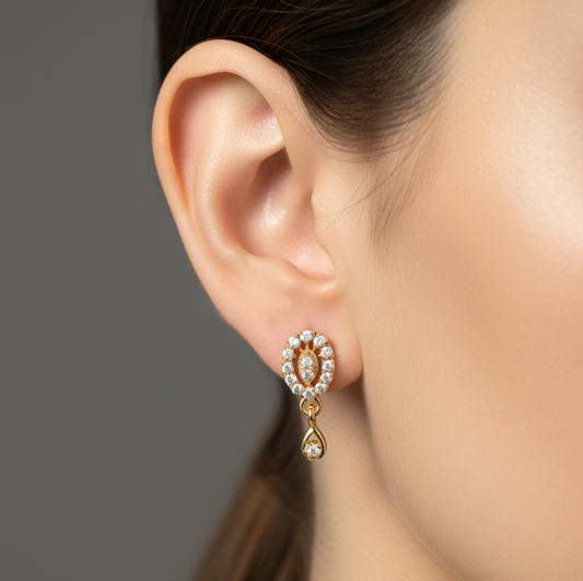 Elegant Gold-Plated Dangle Stud Earrings with Zircon Stones