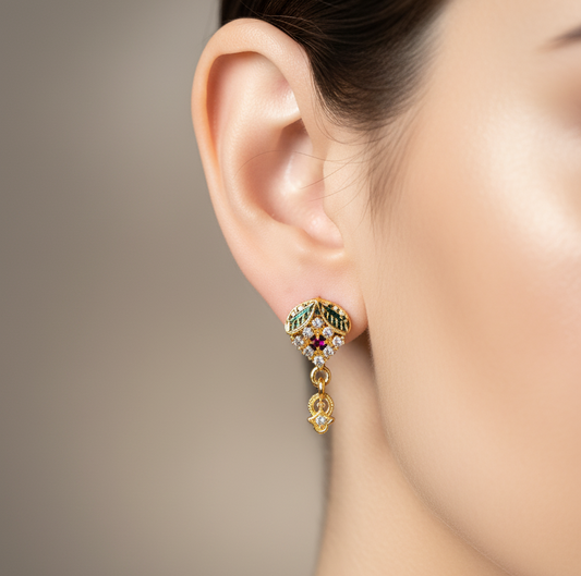 Royal Heritage Crest Drop Earrings with Ruby and Enamel Detail