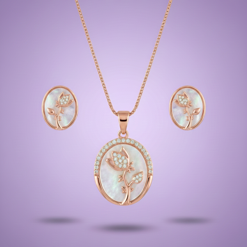Mother of Pearl Tulip Pendant Set