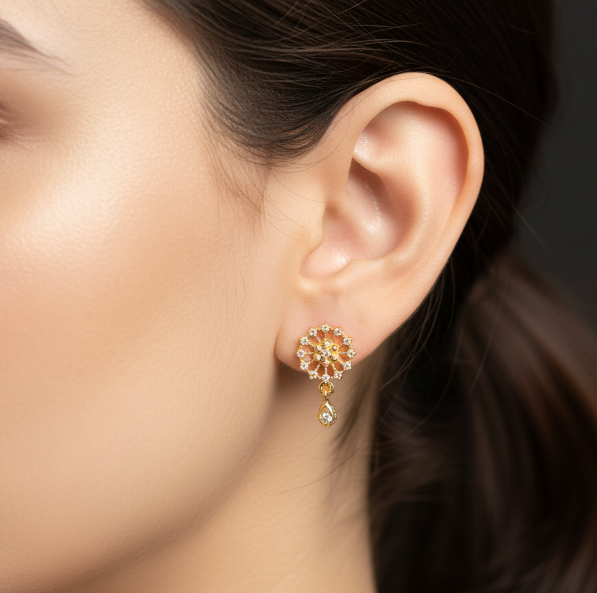 Luminous Zircon & Gold Floral Dangle Earrings