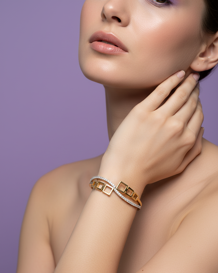 Open Square Pave Diamond Bracelet