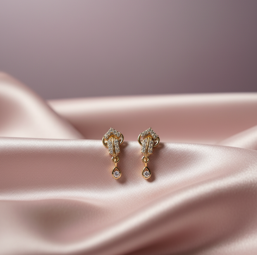 Art Deco Chevron Pave Drop Earrings (Gold Tone)