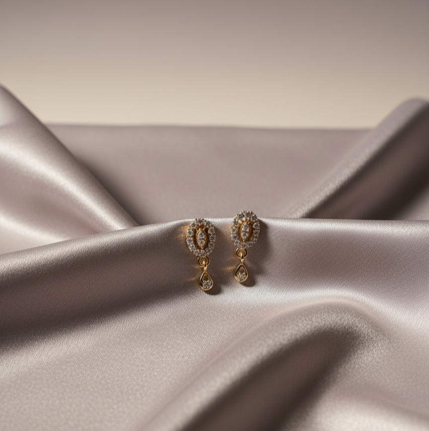 Elegant Gold-Plated Dangle Stud Earrings with Zircon Stones