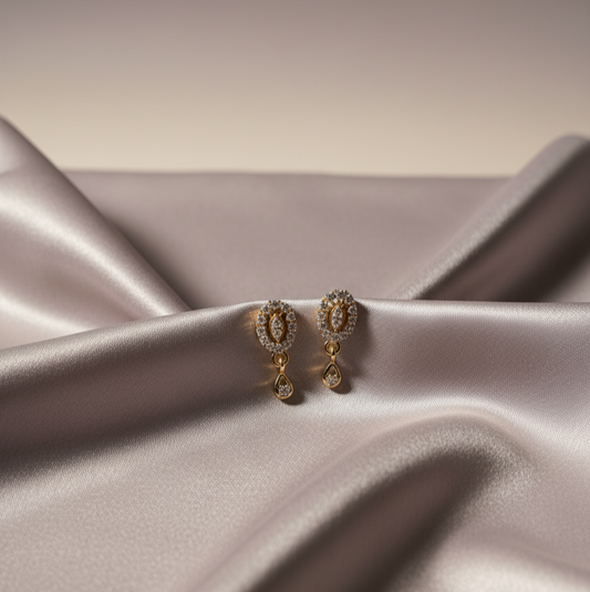 Elegant Gold-Plated Dangle Stud Earrings with Zircon Stones