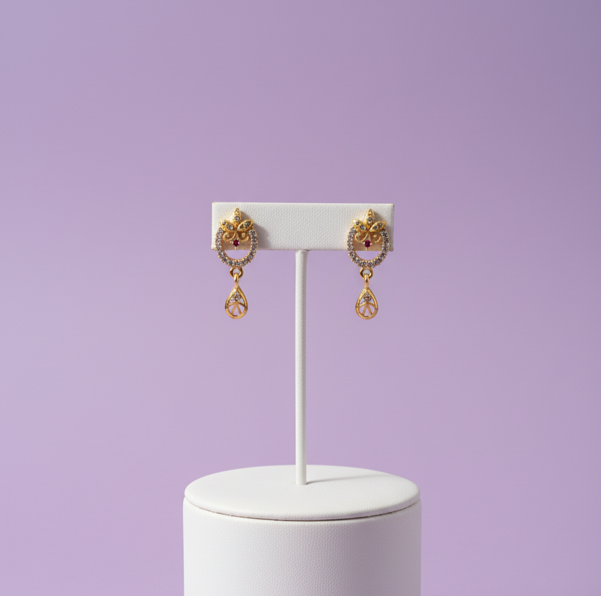 Ruby Heart & Rosebud Dangle Earrings