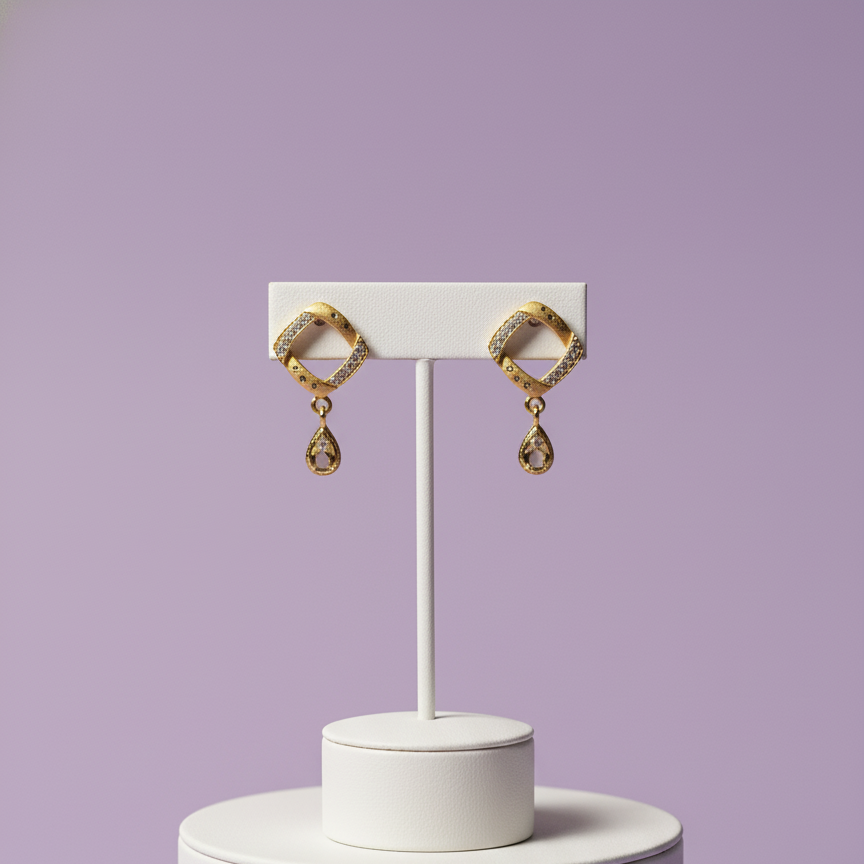 Exquisite Square Gold-Toned Dangle Earrings