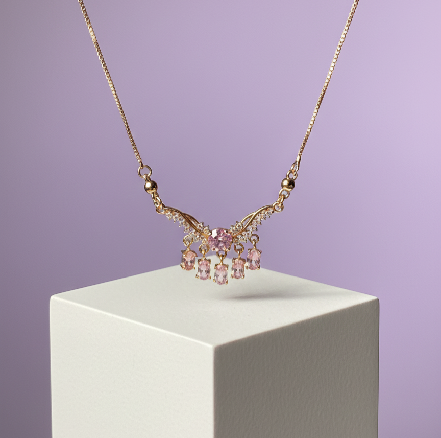 Pink Crystal Fringe Necklace