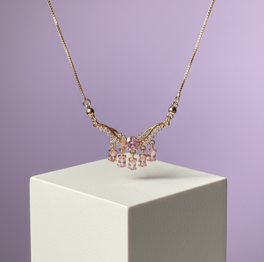 Pink Crystal Fringe Necklace