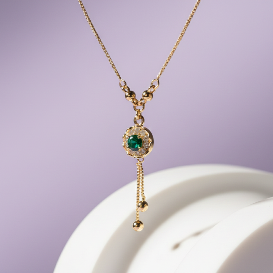 Emerald Halo Lariat Pendant