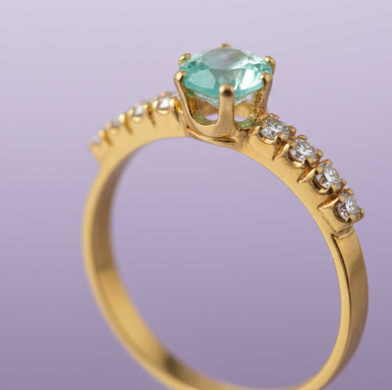 Aquamarine Ring with Tapered Diamond Accents