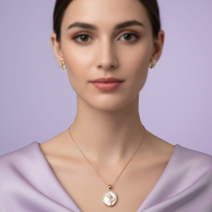 Mother of Pearl Tulip Pendant Set