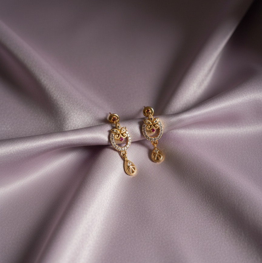 Ruby Heart & Rosebud Dangle Earrings