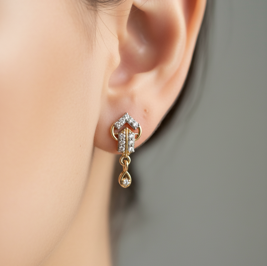 Art Deco Chevron Pave Drop Earrings (Gold Tone)