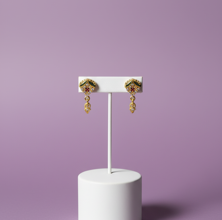 Royal Heritage Crest Drop Earrings with Ruby and Enamel Detail