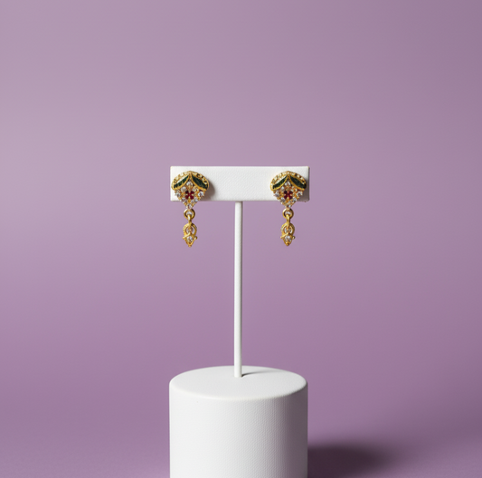 Royal Heritage Crest Drop Earrings with Ruby and Enamel Detail