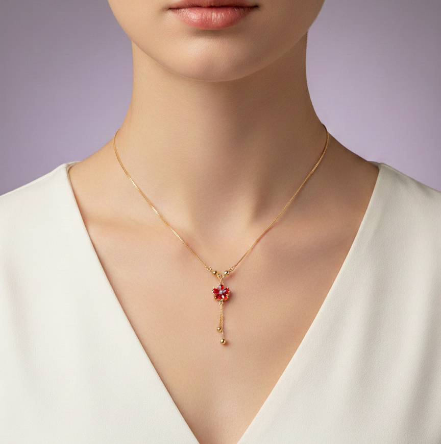 Red Floral Tassel Pendant.