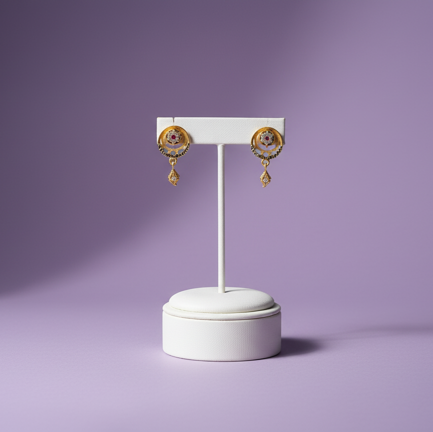 Vintage-Inspired Ruby Halo Crescent Drop Earrings