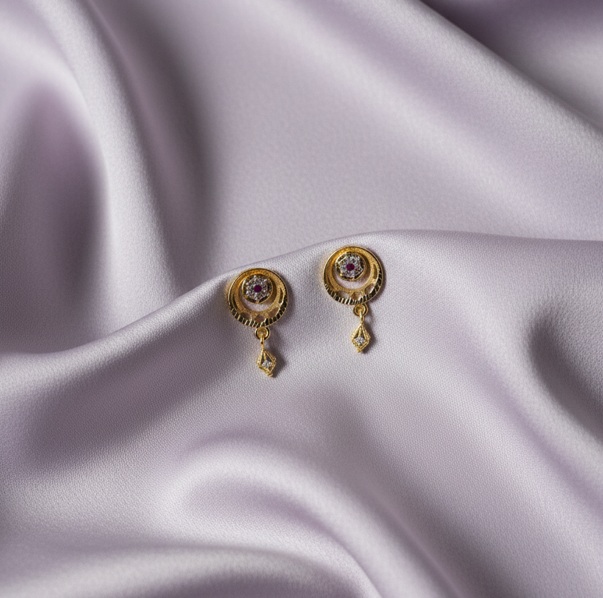 Vintage-Inspired Ruby Halo Crescent Drop Earrings