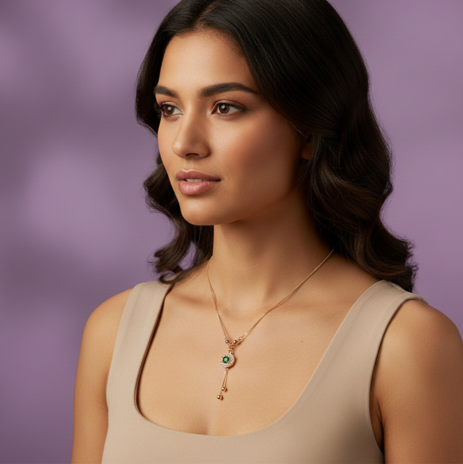 Emerald Halo Lariat Pendant