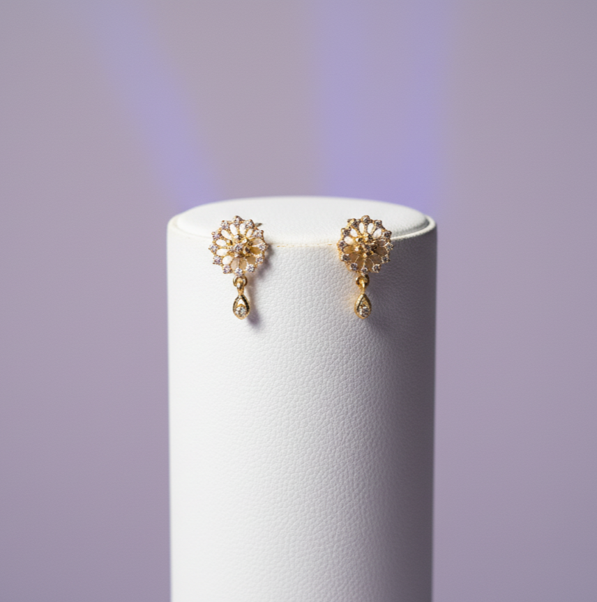 Luminous Zircon & Gold Floral Dangle Earrings