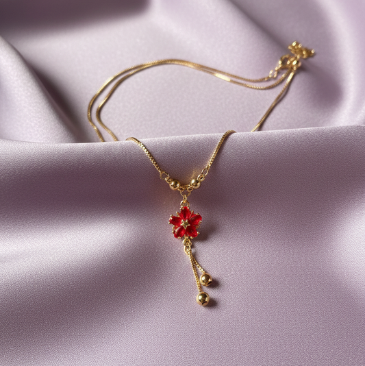 Red Floral Tassel Pendant.