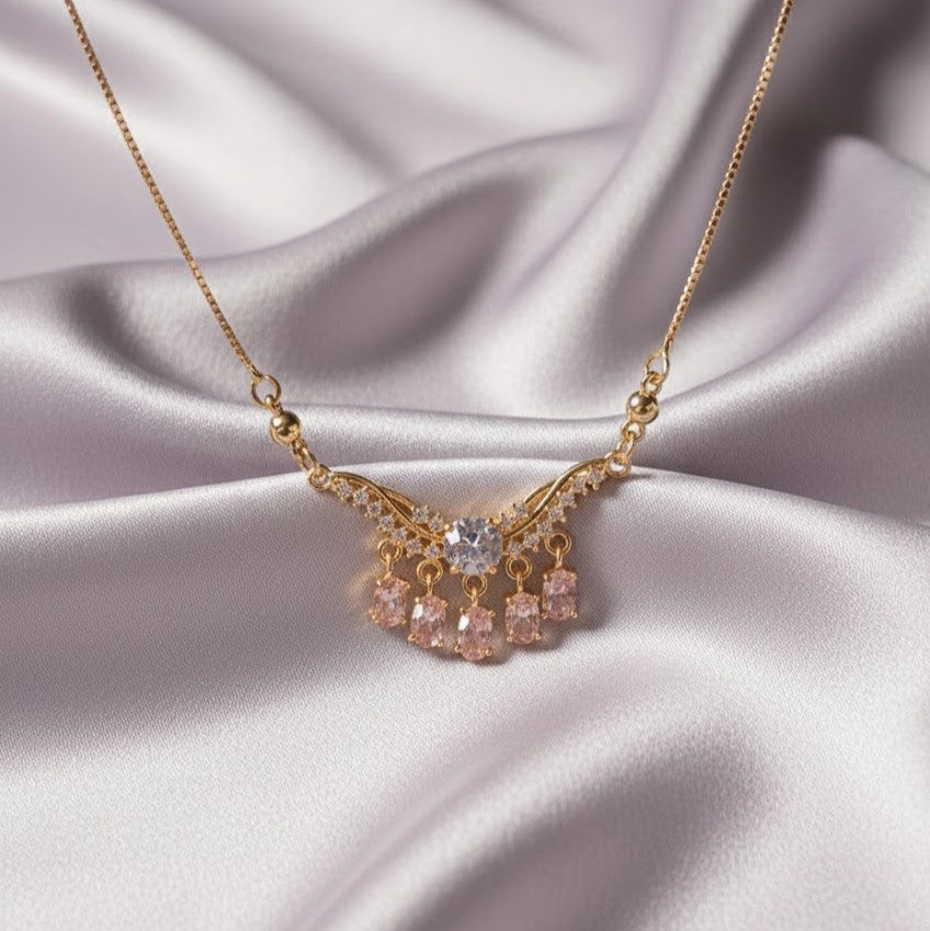 Pink Crystal Fringe Necklace